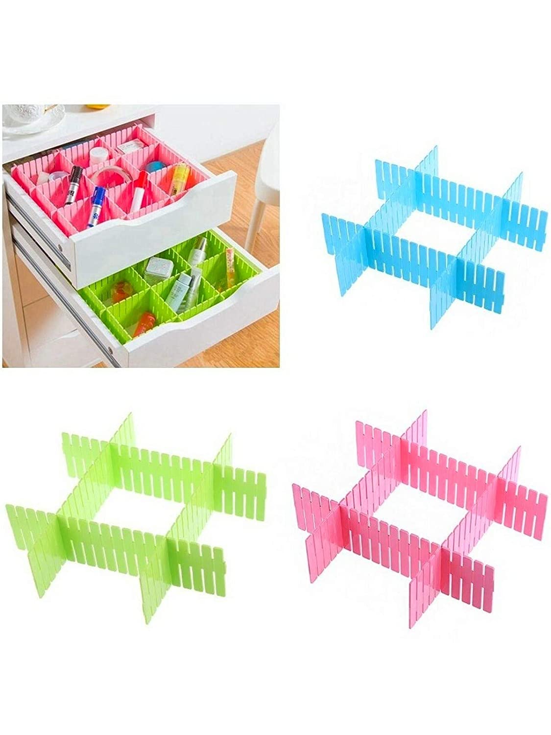 4Pcs/Set Plastic Diy Grid Drawer Divider